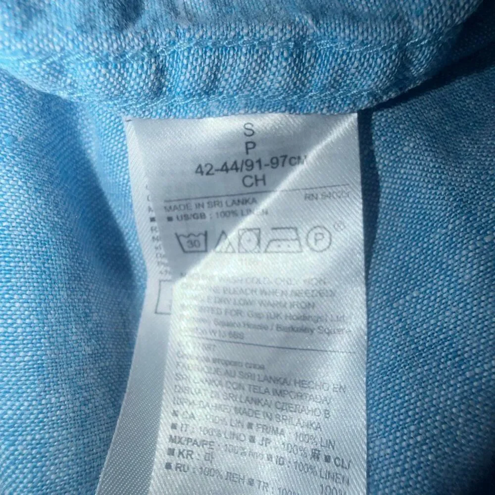 BANANA REPUBLIC 100% Linen Blue Camden Fit Button Down Short Sleeve Shirt-S